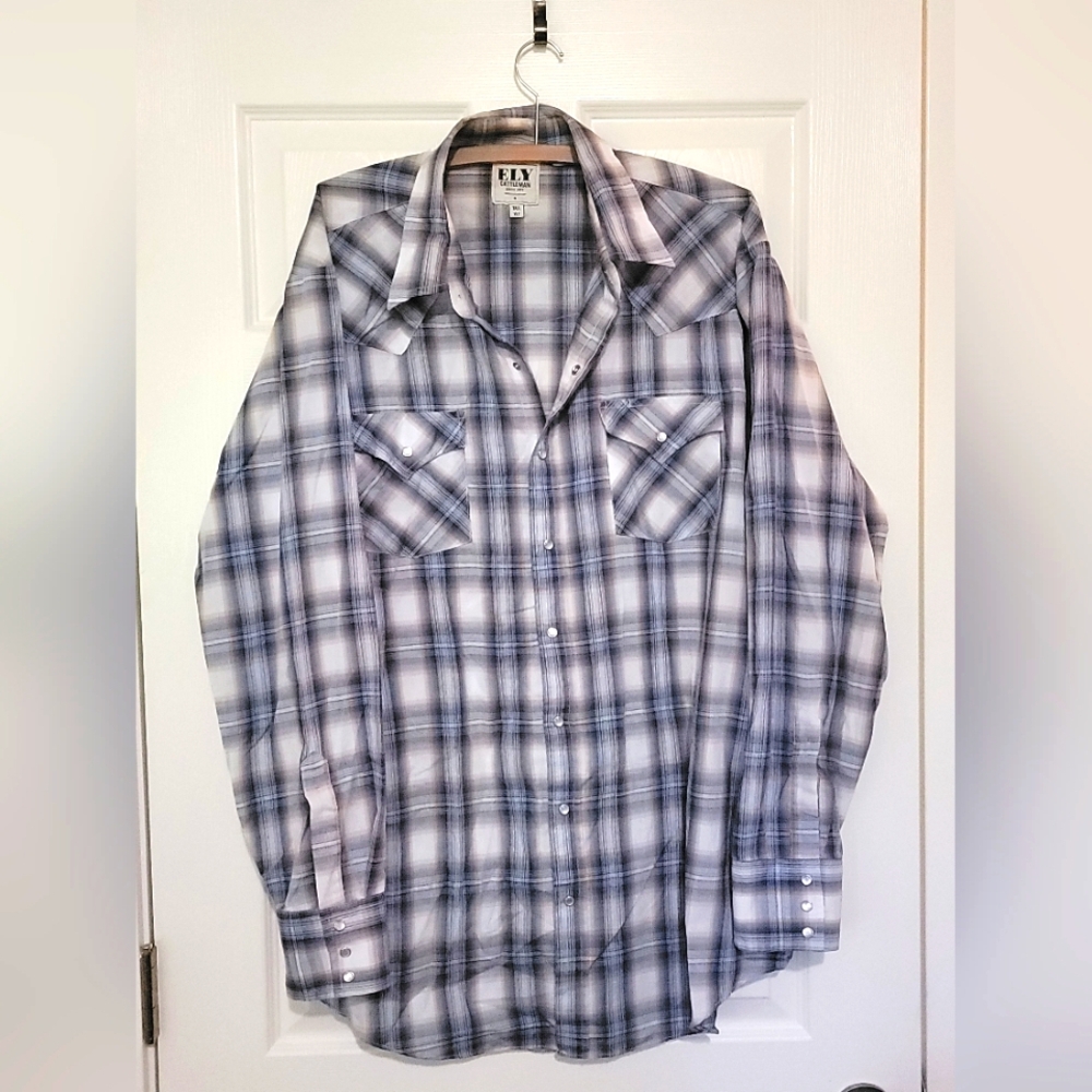 ELI CATTLEMAN MENS XLT TALL BUTTONDOWN PLAID LONGSLEEVE SHIRT WITH PEARL SNAPS